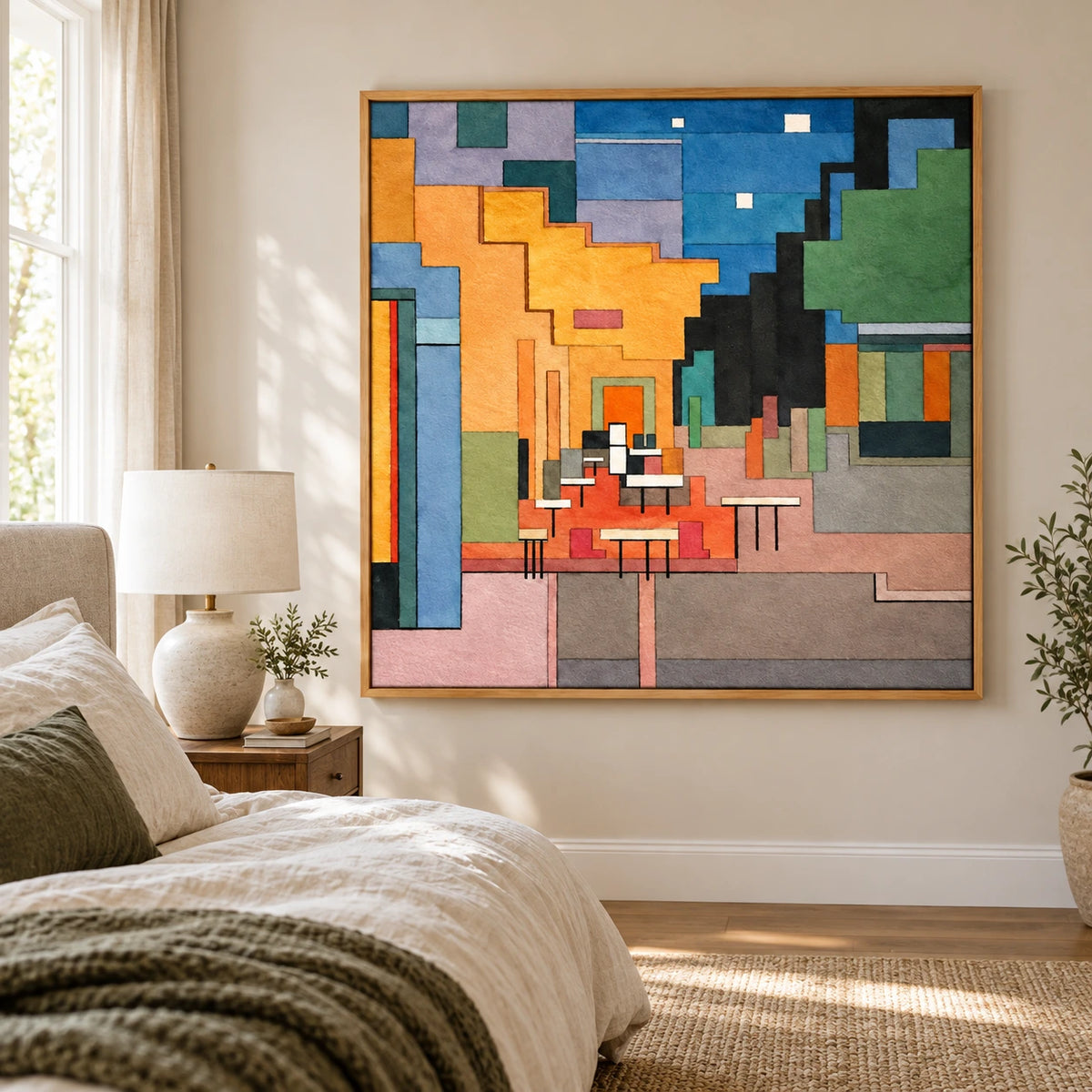 Colorful Geometric Interior Oil Painting | Modern Architectural Abstract Square Wall Art #OA 1618