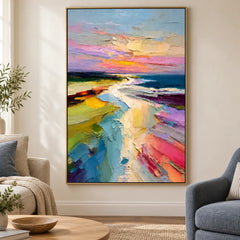 Colorful Abstract Coastal Landscape Wall Art – Modern Palette Knife Oil Painting Decor #OA 0662