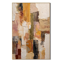 Cream Beige, Blush Pink and Ochre Geometric Textured Abstract Oil Painting – Vertical Wabi-Sabi Neutral Wall Art | Ownanart # OA 1205