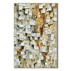 Cream White, Beige and Warm Gold Mosaic Block Textured Abstract Oil Painting – Vertical Neutral Impasto Wall Art | Ownanart # OA 1210