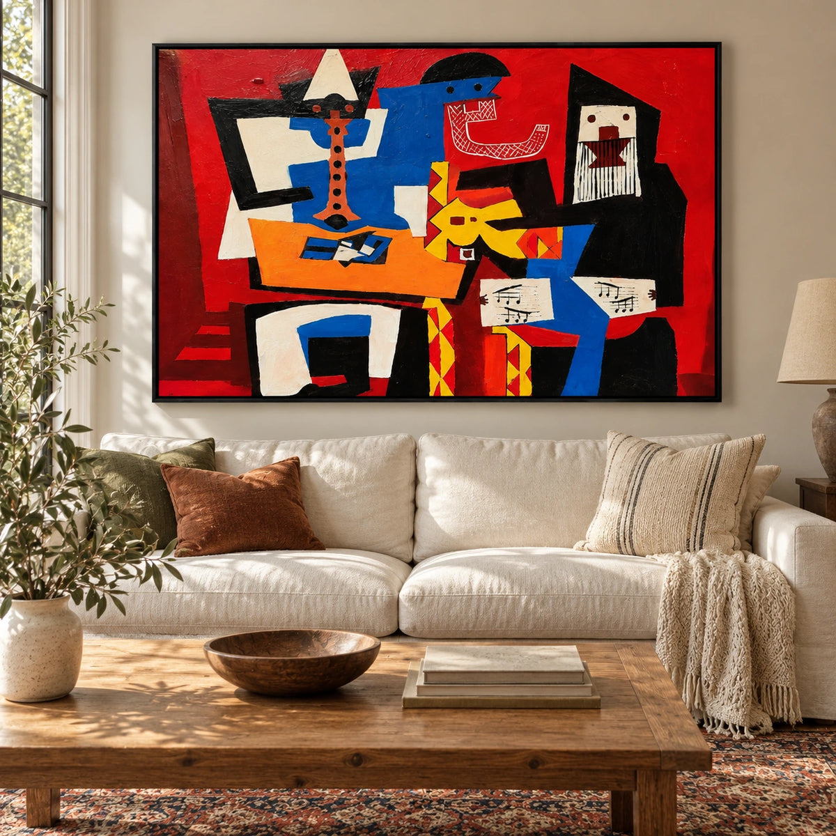 Cubist Musicians Oil Painting | Colorful Red Blue Yellow Abstract Music Wall Art #OA 1612
