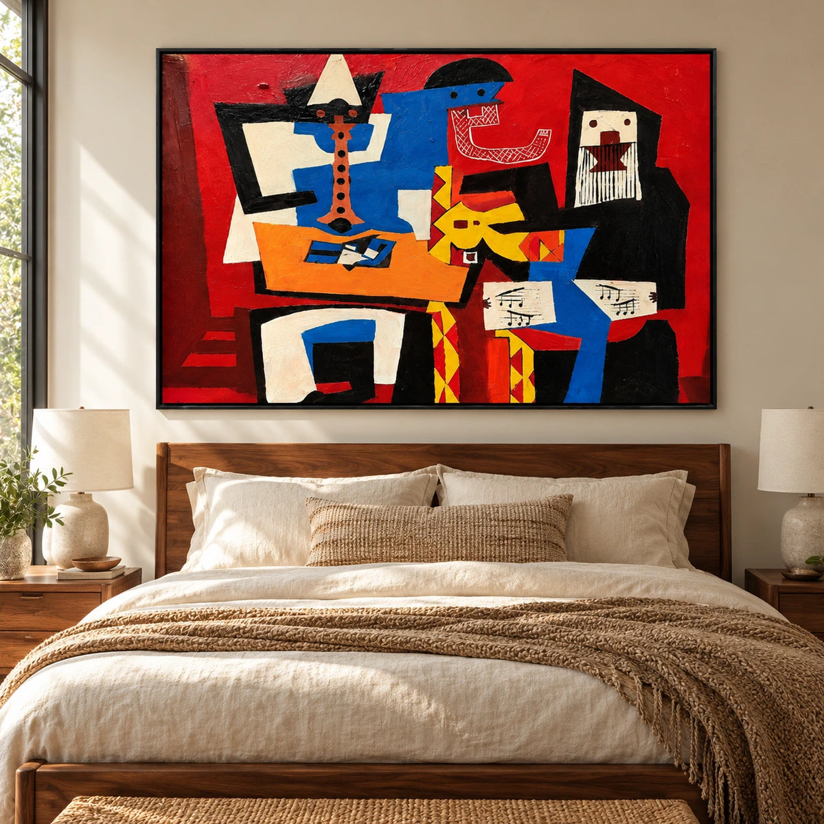Cubist Musicians Oil Painting | Colorful Red Blue Yellow Abstract Music Wall Art #OA 1612