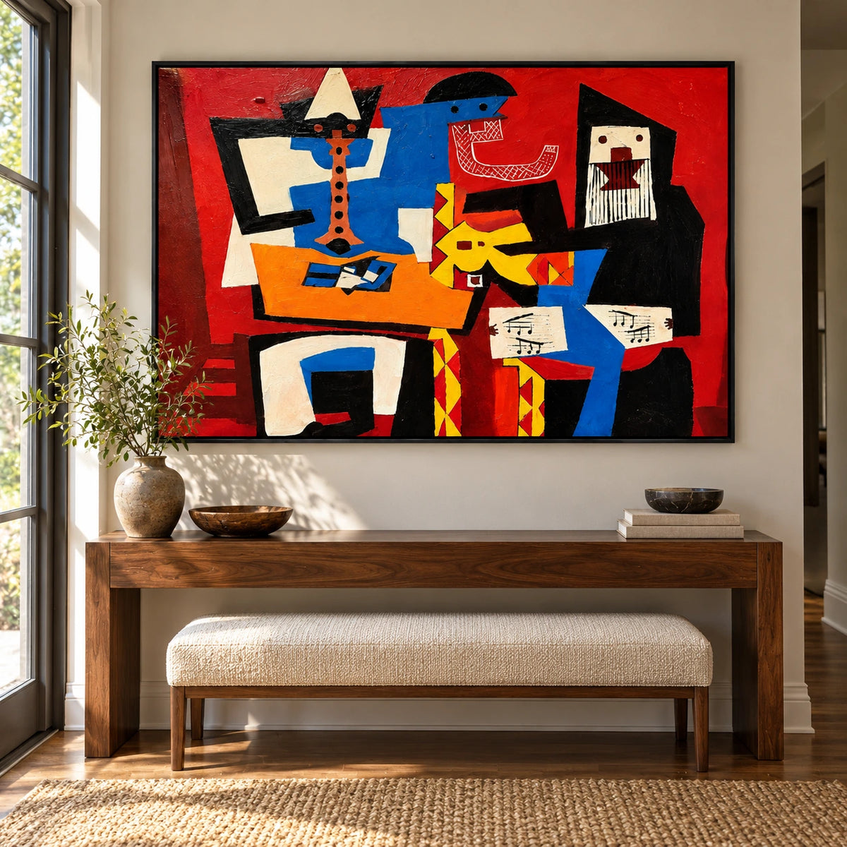 Cubist Musicians Oil Painting | Colorful Red Blue Yellow Abstract Music Wall Art #OA 1612