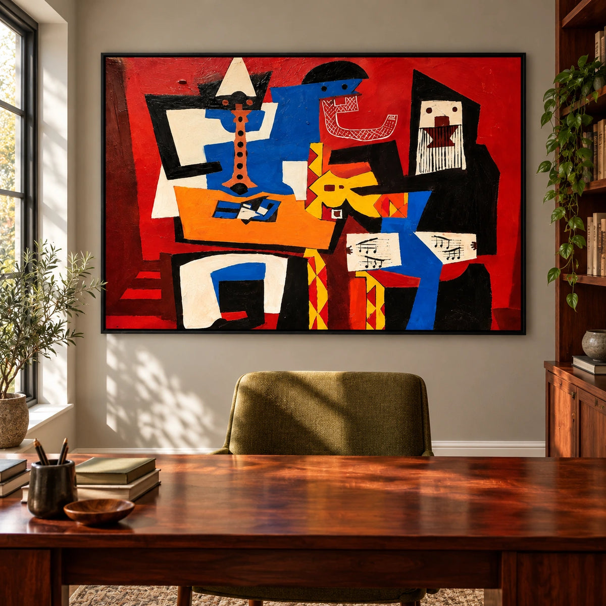 Cubist Musicians Oil Painting | Colorful Red Blue Yellow Abstract Music Wall Art #OA 1612
