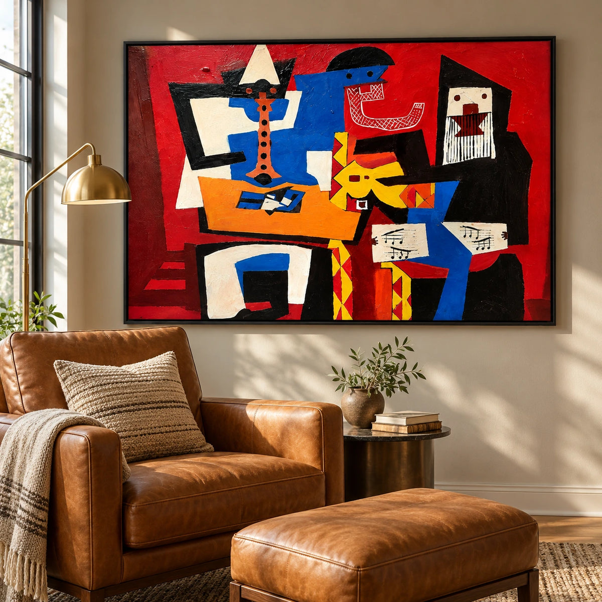 Cubist Musicians Oil Painting | Colorful Red Blue Yellow Abstract Music Wall Art #OA 1612