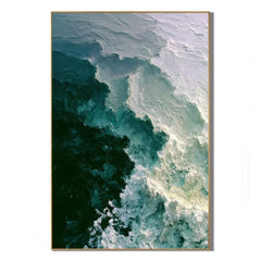 Deep Emerald Green and Seafoam White Ocean Wave Textured Abstract Oil Painting – Vertical Coastal Wall Art | Ownanart # OA 1212