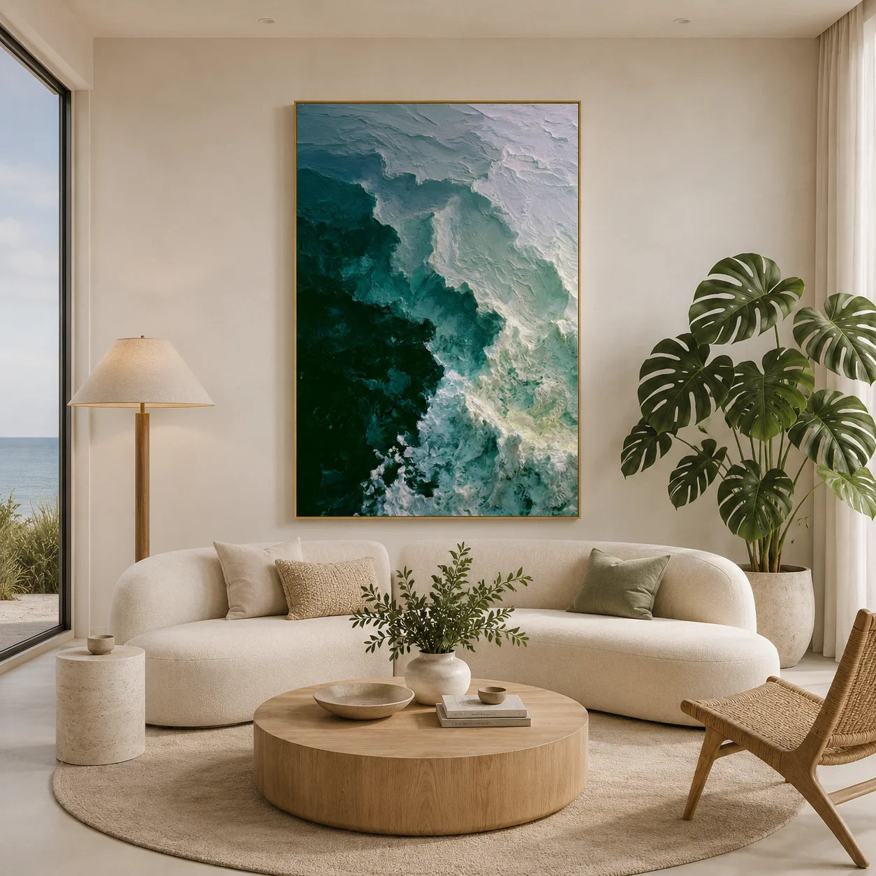 Deep Emerald Green and Seafoam White Ocean Wave Textured Abstract Oil Painting – Vertical Coastal Wall Art | Ownanart # OA 1212