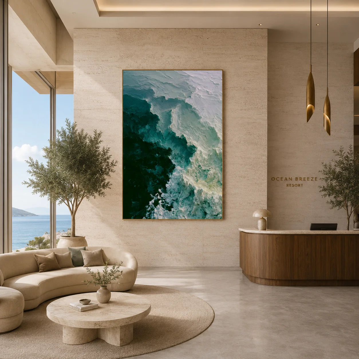 Deep Emerald Green and Seafoam White Ocean Wave Textured Abstract Oil Painting – Vertical Coastal Wall Art | Ownanart # OA 1212