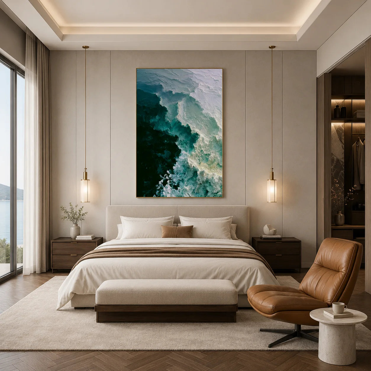 Deep Emerald Green and Seafoam White Ocean Wave Textured Abstract Oil Painting – Vertical Coastal Wall Art | Ownanart # OA 1212