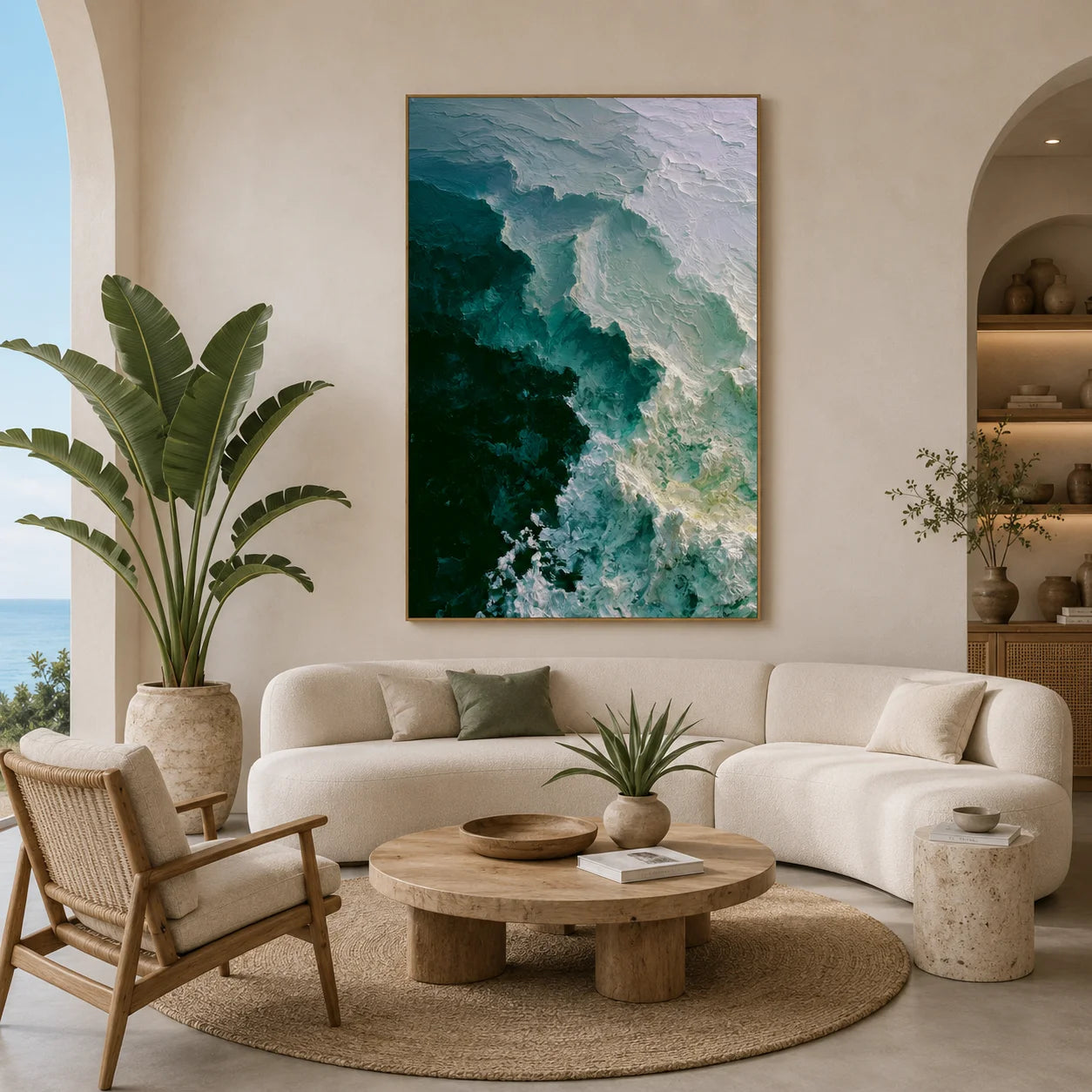 Deep Emerald Green and Seafoam White Ocean Wave Textured Abstract Oil Painting – Vertical Coastal Wall Art | Ownanart # OA 1212