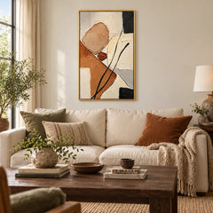 Earth Tone Abstract Oil Painting | Beige Cream Rust Black Blocks and Flowing Lines Textured Vertical Wall Art #OA 1760