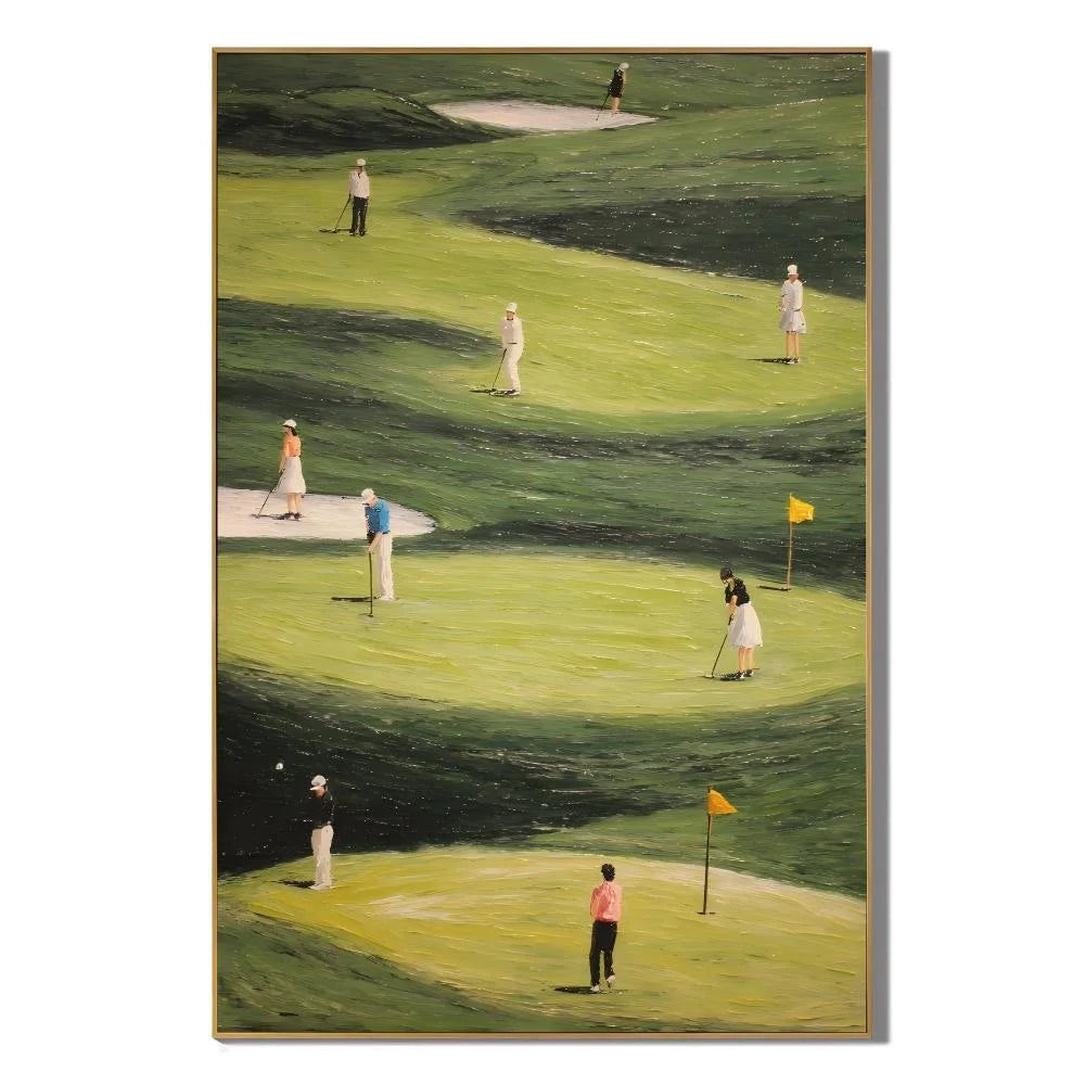 Green Golf Course Figurative Landscape Hand-Painted Oil Painting – Vertical Golf Sports Wall Art | Ownanart # OA 1216