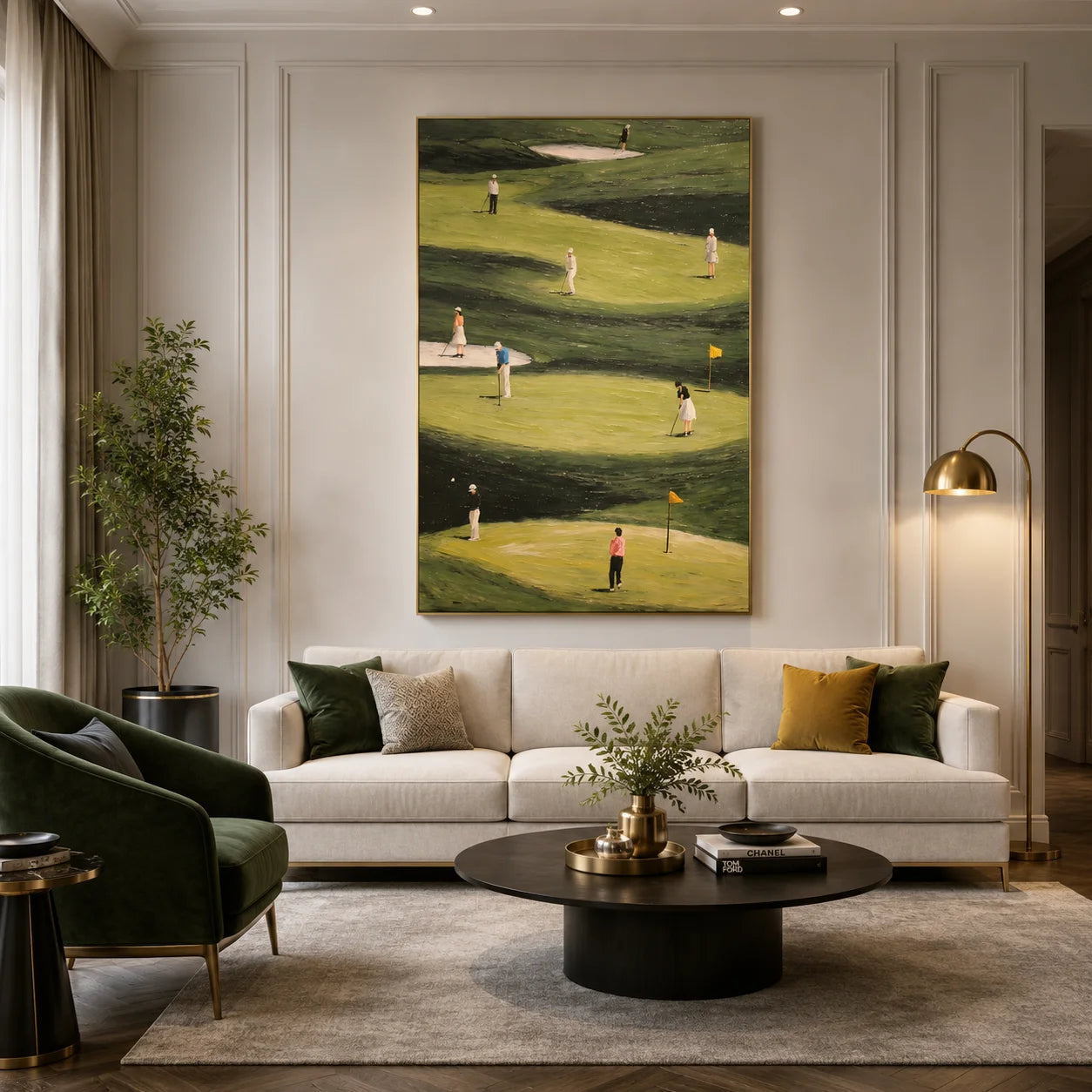 Green Golf Course Figurative Landscape Hand-Painted Oil Painting – Vertical Golf Sports Wall Art | Ownanart # OA 1216