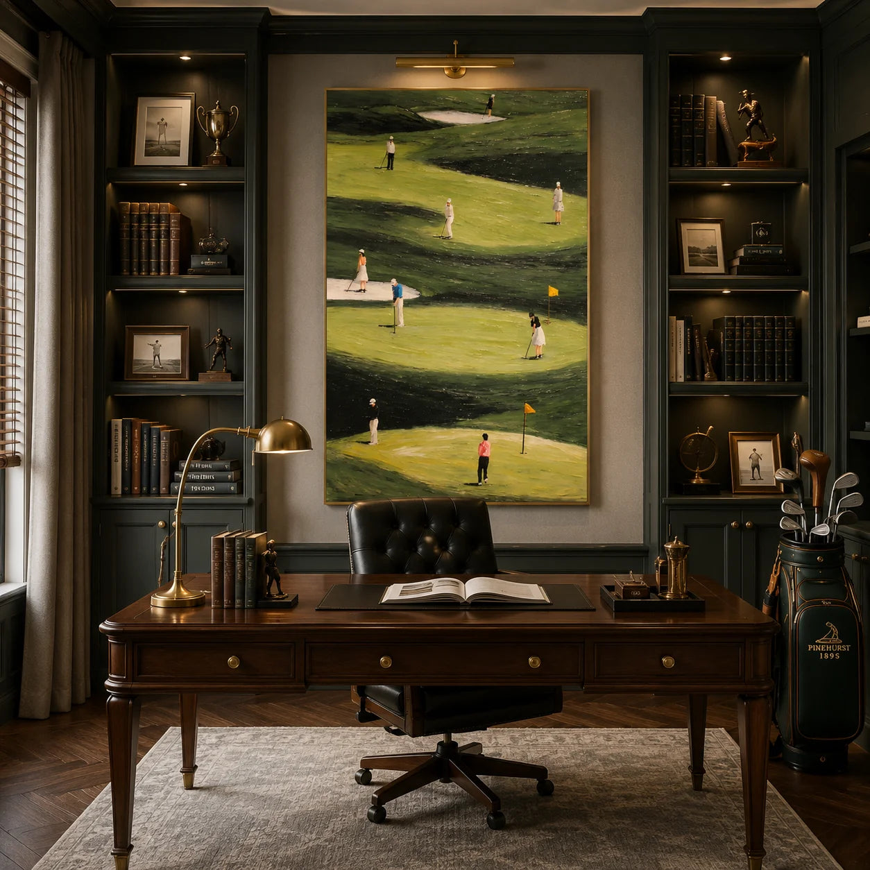 Green Golf Course Figurative Landscape Hand-Painted Oil Painting – Vertical Golf Sports Wall Art | Ownanart # OA 1216