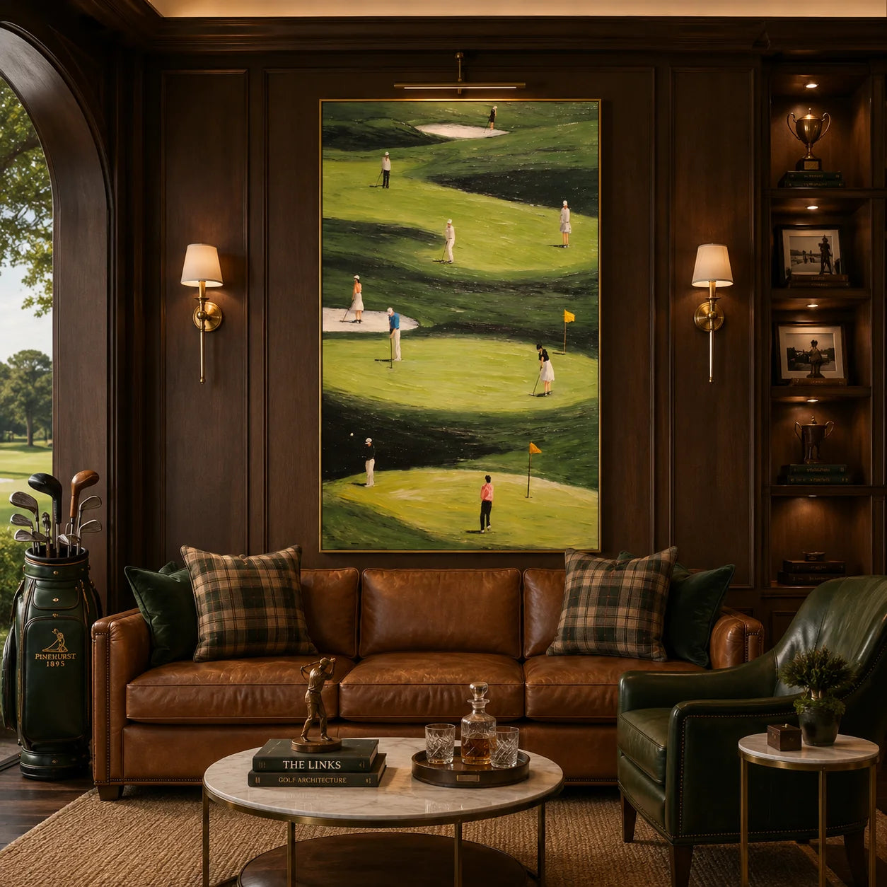Green Golf Course Figurative Landscape Hand-Painted Oil Painting – Vertical Golf Sports Wall Art | Ownanart # OA 1216