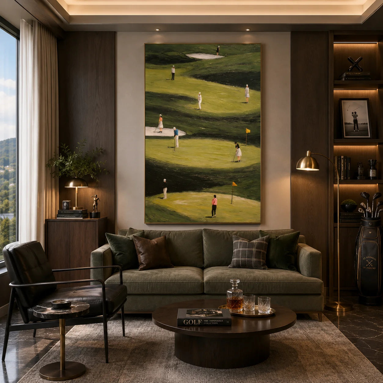 Green Golf Course Figurative Landscape Hand-Painted Oil Painting – Vertical Golf Sports Wall Art | Ownanart # OA 1216