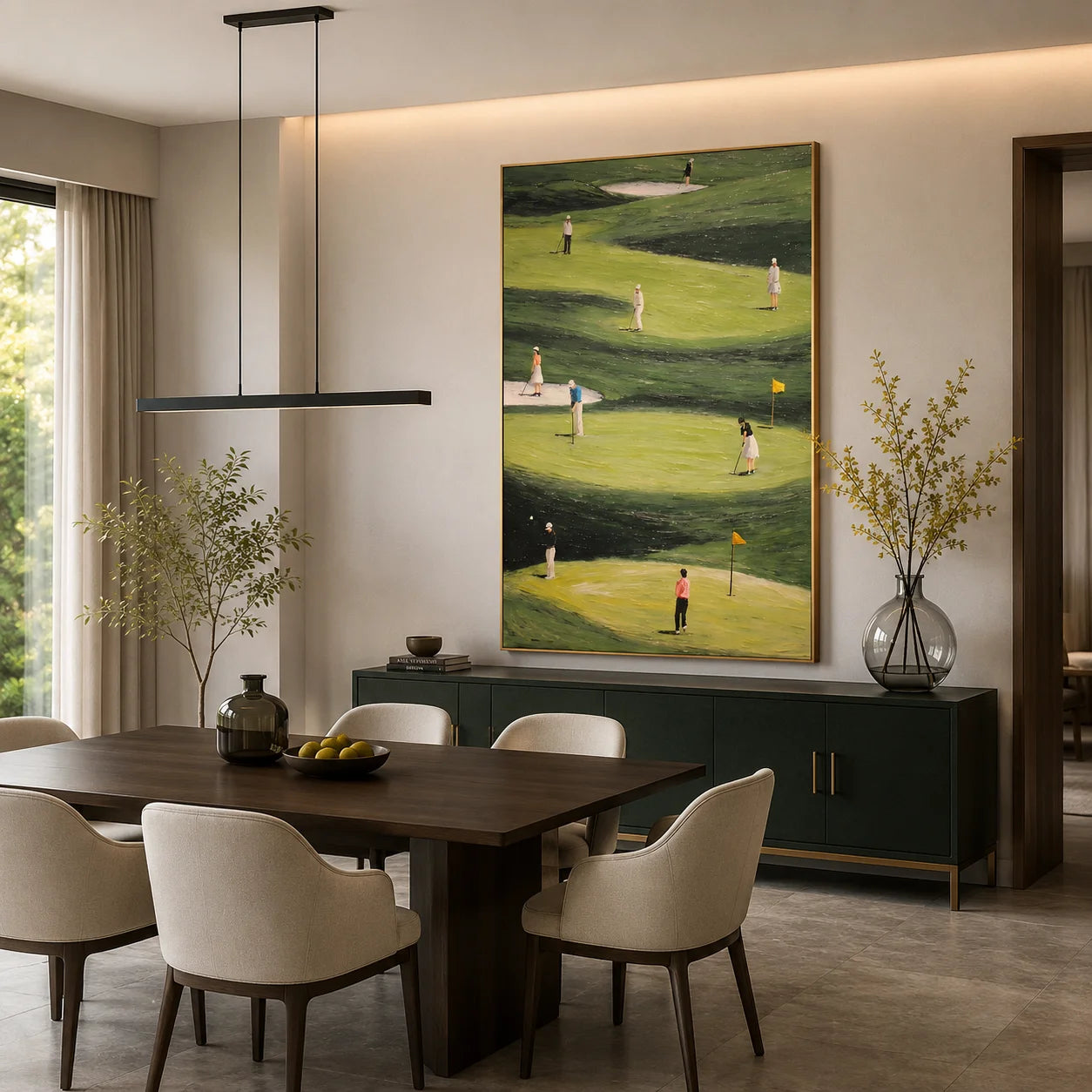 Green Golf Course Figurative Landscape Hand-Painted Oil Painting – Vertical Golf Sports Wall Art | Ownanart # OA 1216