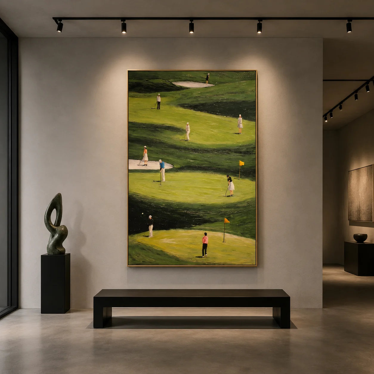 Green Golf Course Figurative Landscape Hand-Painted Oil Painting – Vertical Golf Sports Wall Art | Ownanart # OA 1216