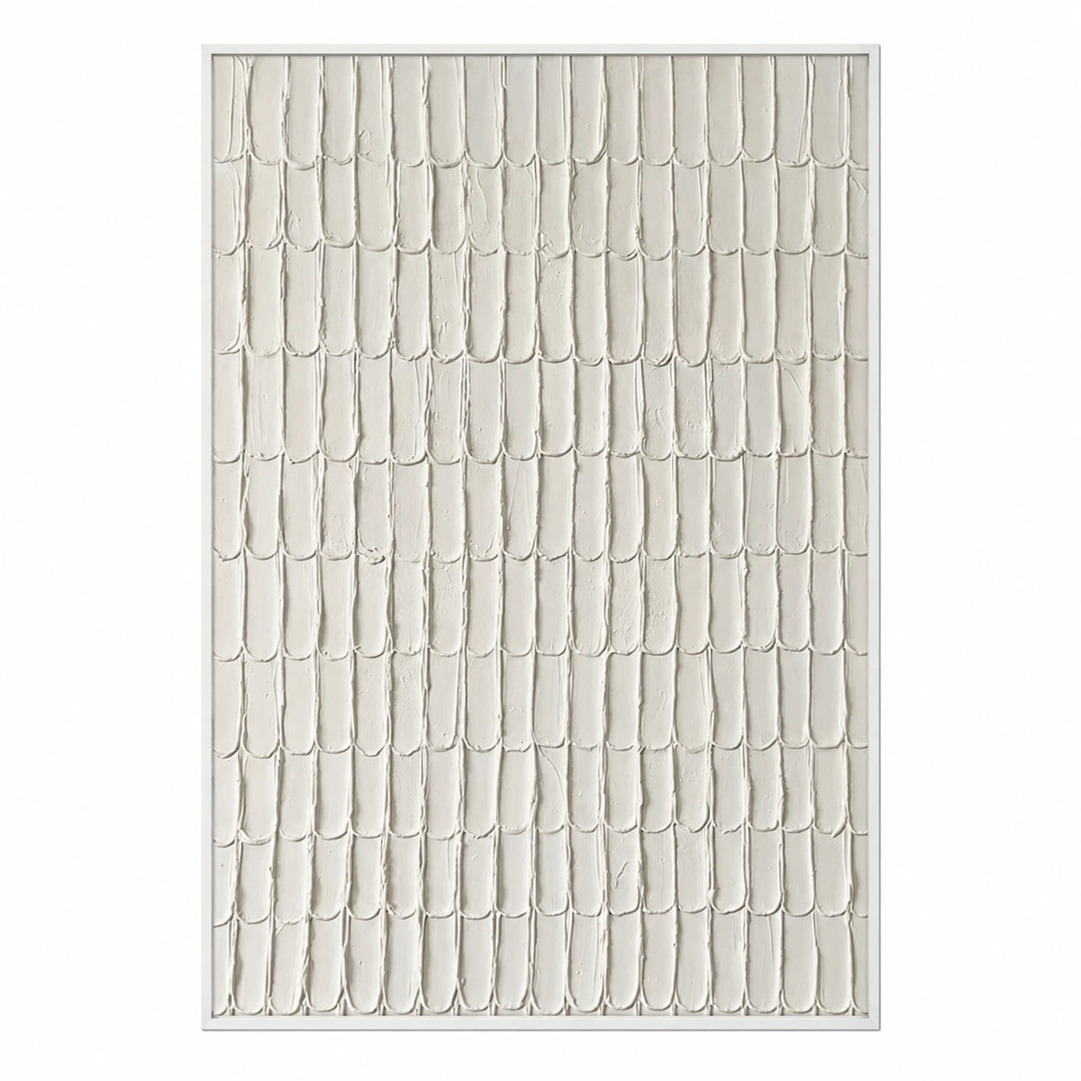 Ivory Scalloped Relief Oil Painting | Repeating Raised Arches Minimalist Vertical White Textured Wall Art OA 1780