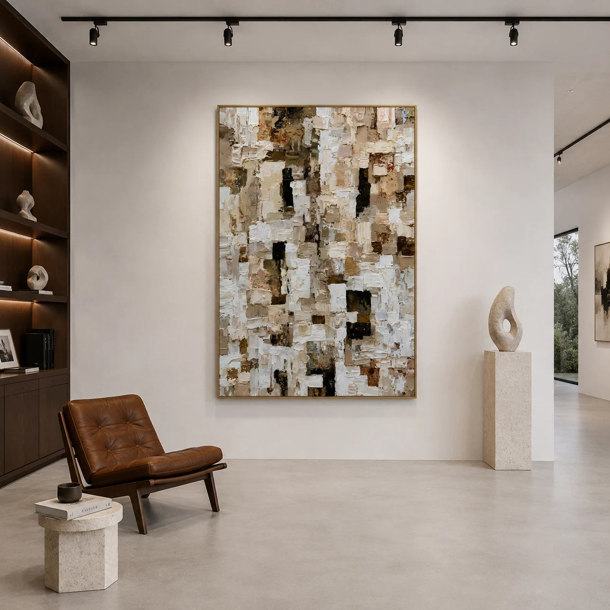Ivory, Beige and Brown Mosaic Block Heavy Textured Abstract Oil Painting – Vertical Neutral Impasto Wall Art | Ownanart # OA 1211
