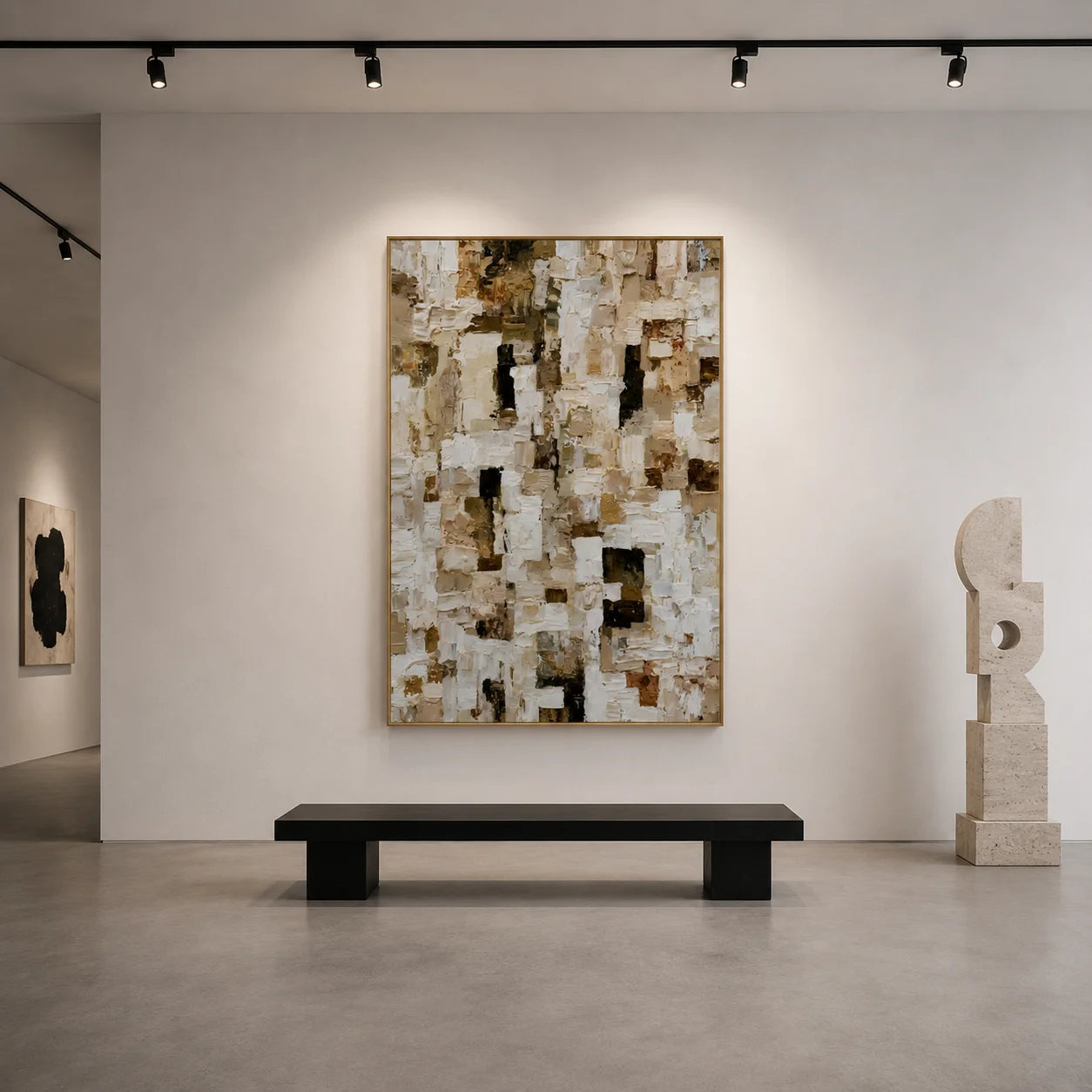Ivory, Beige and Brown Mosaic Block Heavy Textured Abstract Oil Painting – Vertical Neutral Impasto Wall Art | Ownanart # OA 1211