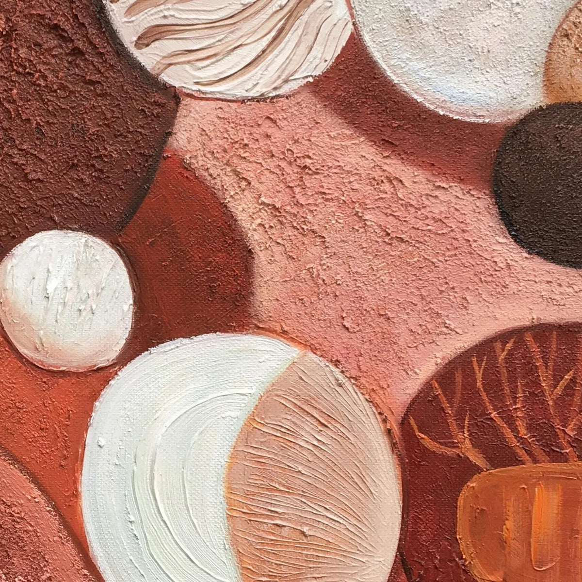 Large Abstract Circle Canvas Wall Art – Boho Earth Tone Textured Painting for Modern Living Room Decor