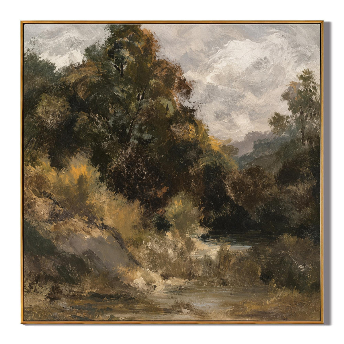 Large Abstract Forest Landscape Wall Art – Rustic Nature Oil Painting Canvas for Living Room #OA 0667