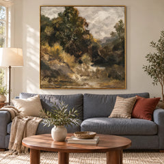 Large Abstract Forest Landscape Wall Art – Rustic Nature Oil Painting Canvas for Living Room #OA 0667