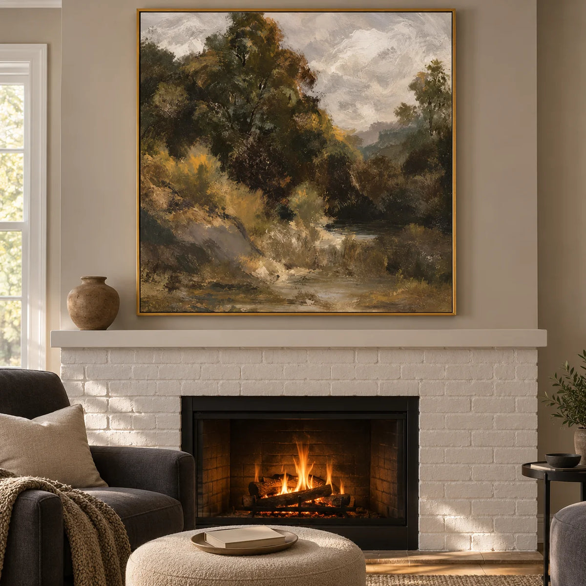 Large Abstract Forest Landscape Wall Art – Rustic Nature Oil Painting Canvas for Living Room OA 0667