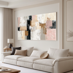 Large Neutral Abstract Canvas Wall Art – Textured Beige Blush Pink Painting for Modern Living Room Decor#OA 0873