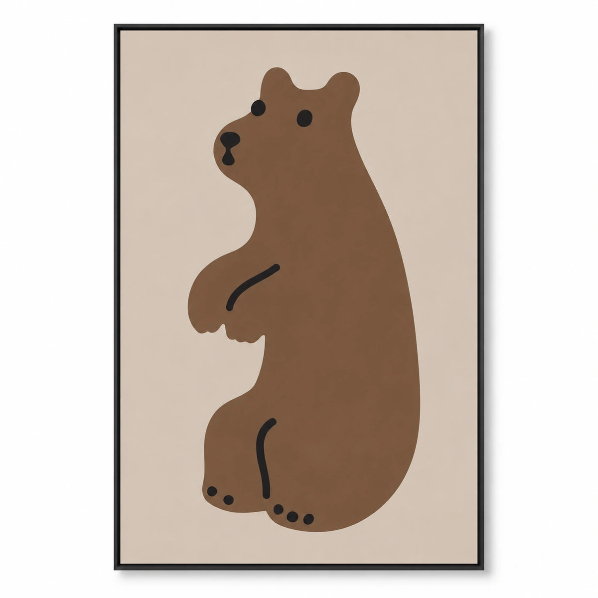 Minimalist Brown Bear Oil Painting | Beige Background Black Details and Simple Animal Portrait Vertical Nursery Wall Art #OA 1732
