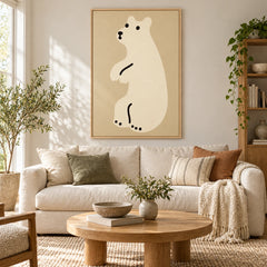 Minimalist White Polar Bear Oil Painting | Neutral Beige Nursery Animal Vertical Wall Art #OA 1623