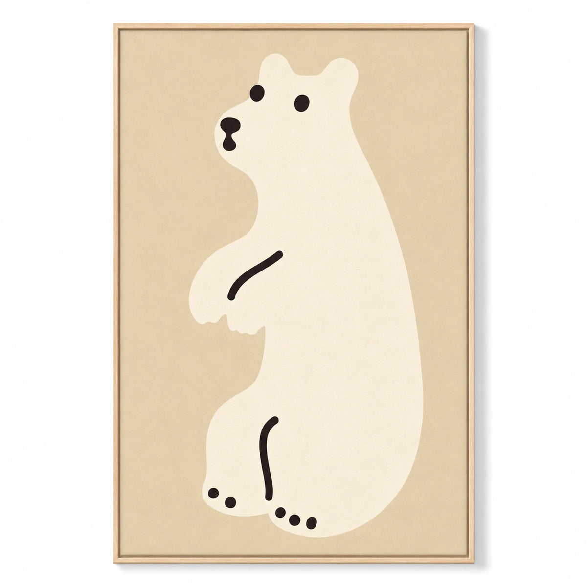Minimalist White Polar Bear Oil Painting | Neutral Beige Nursery Animal Vertical Wall Art #OA 1623