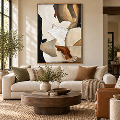 Neutral Abstract Horses Oil Painting | Ivory Brown and Black Textured Equestrian Vertical Wall Art #OA 1679
