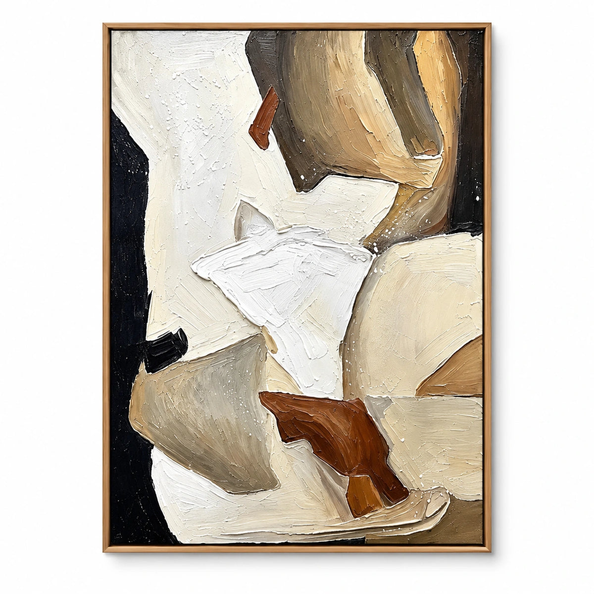 Neutral Abstract Horses Oil Painting | Ivory Brown and Black Textured Equestrian Vertical Wall Art OA 1679