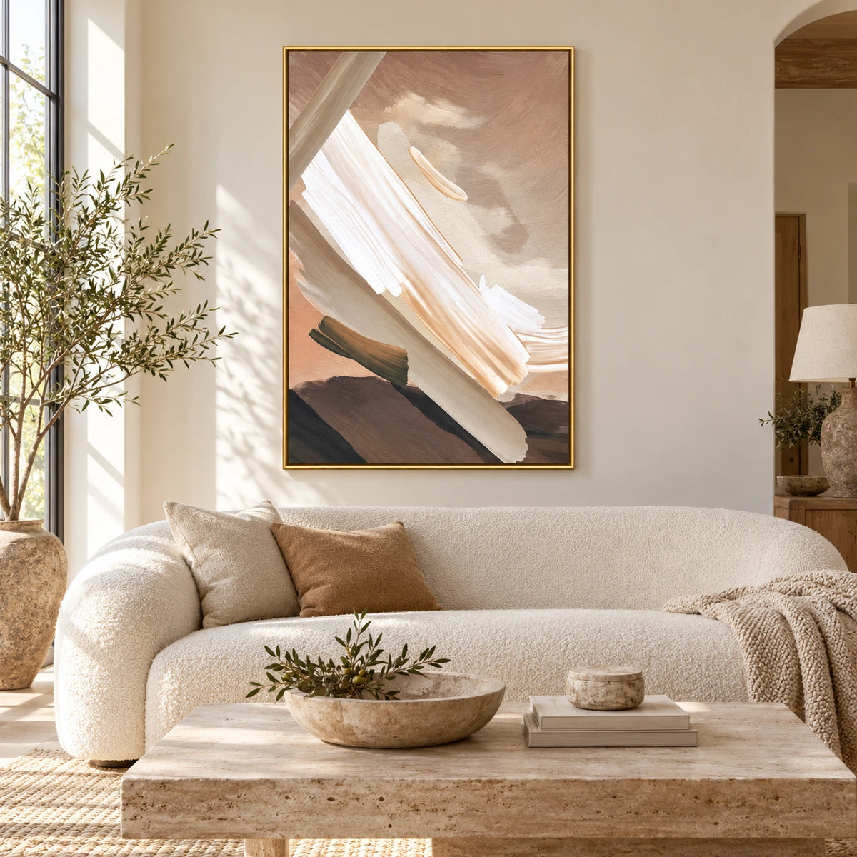 Neutral Diagonal Brushstrokes Oil Painting | Cream White Taupe and Peach Textured Abstract Vertical Wall Art #OA 1714