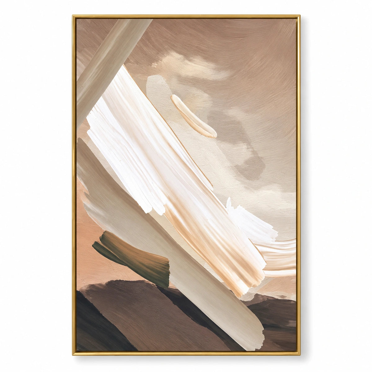 Neutral Diagonal Brushstrokes Oil Painting | Cream White Taupe and Peach Textured Abstract Vertical Wall Art #OA 1714