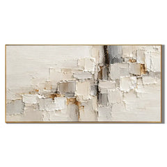 Neutral Beige White Textured Abstract Oil Painting, Hand Painted Modern Minimalist Canvas Wall Art for Living Room Bedroom | Ownanart # OA 1403
