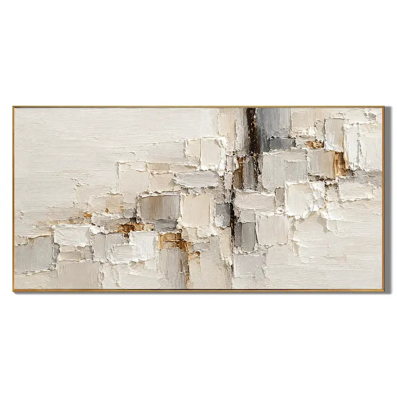 Neutral Beige White Textured Abstract Oil Painting, Hand Painted Modern Minimalist Canvas Wall Art for Living Room Bedroom | Ownanart