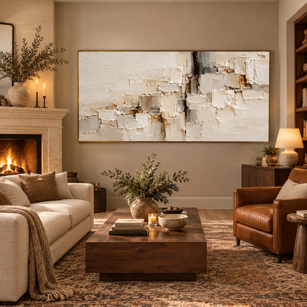 Neutral Beige White Textured Abstract Oil Painting, Hand Painted Modern Minimalist Canvas Wall Art for Living Room Bedroom | Ownanart