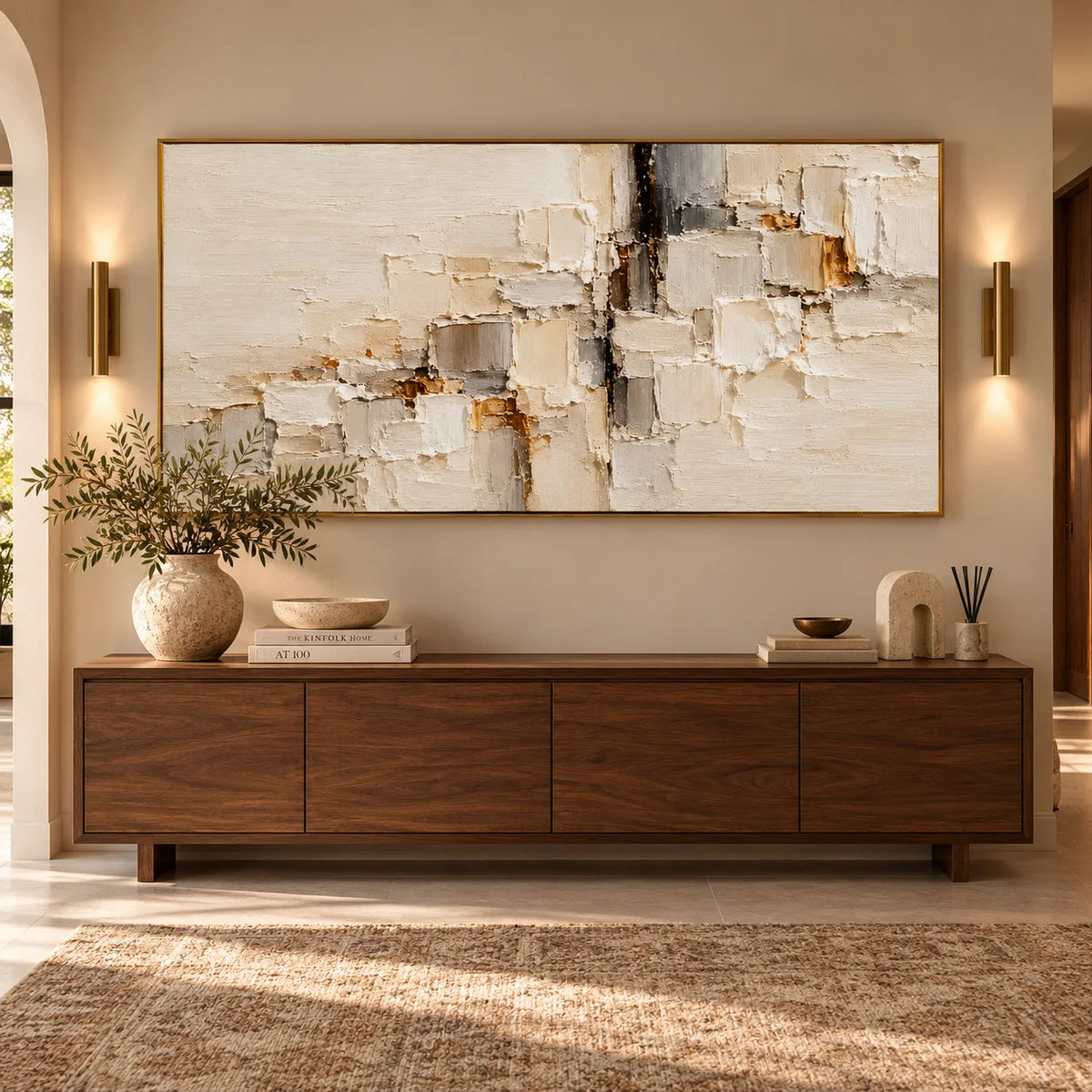 Neutral Beige White Textured Abstract Oil Painting, Hand Painted Modern Minimalist Canvas Wall Art for Living Room Bedroom | Ownanart