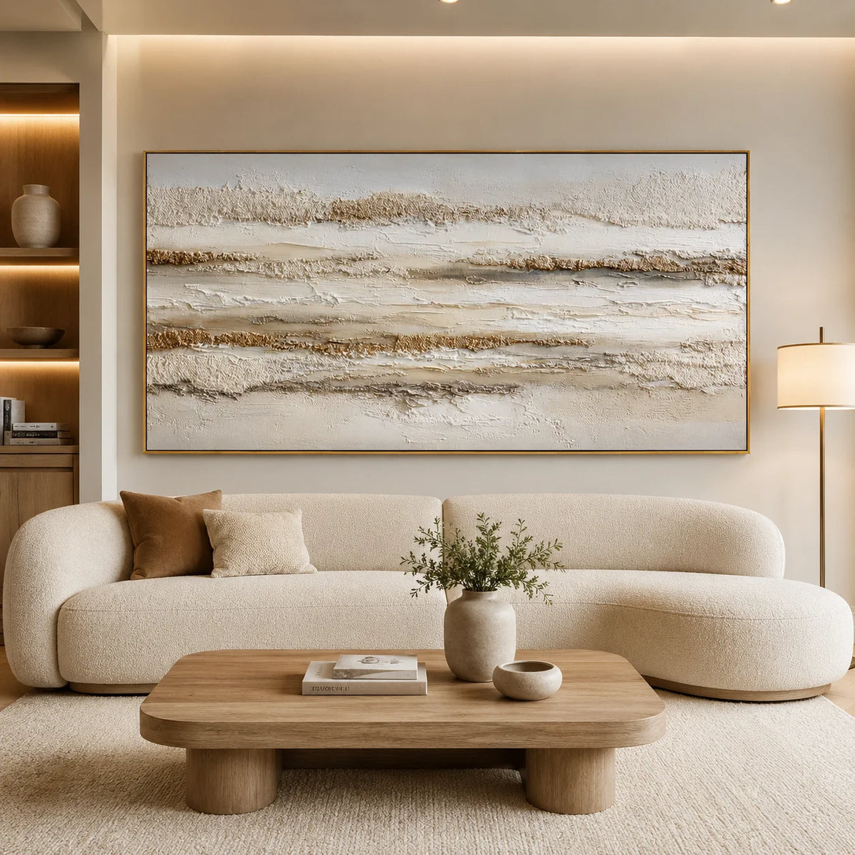 Neutral Textured Abstract Canvas Wall Art – Minimalist Beige Modern Painting for Living Room Decor #OA 0822