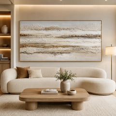 Neutral Textured Abstract Canvas Wall Art – Minimalist Beige Modern Painting for Living Room Decor #OA 0822