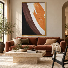 Orange Brown Black and White Abstract Oil Painting | Bold Diagonal Brushstrokes Textured Vertical Wall Art #OA 1677