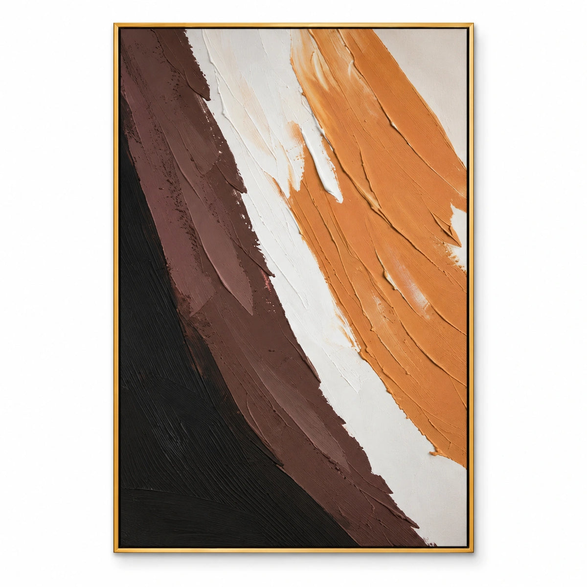 Orange Brown Black and White Abstract Oil Painting | Bold Diagonal Brushstrokes Textured Vertical Wall Art OA 1677