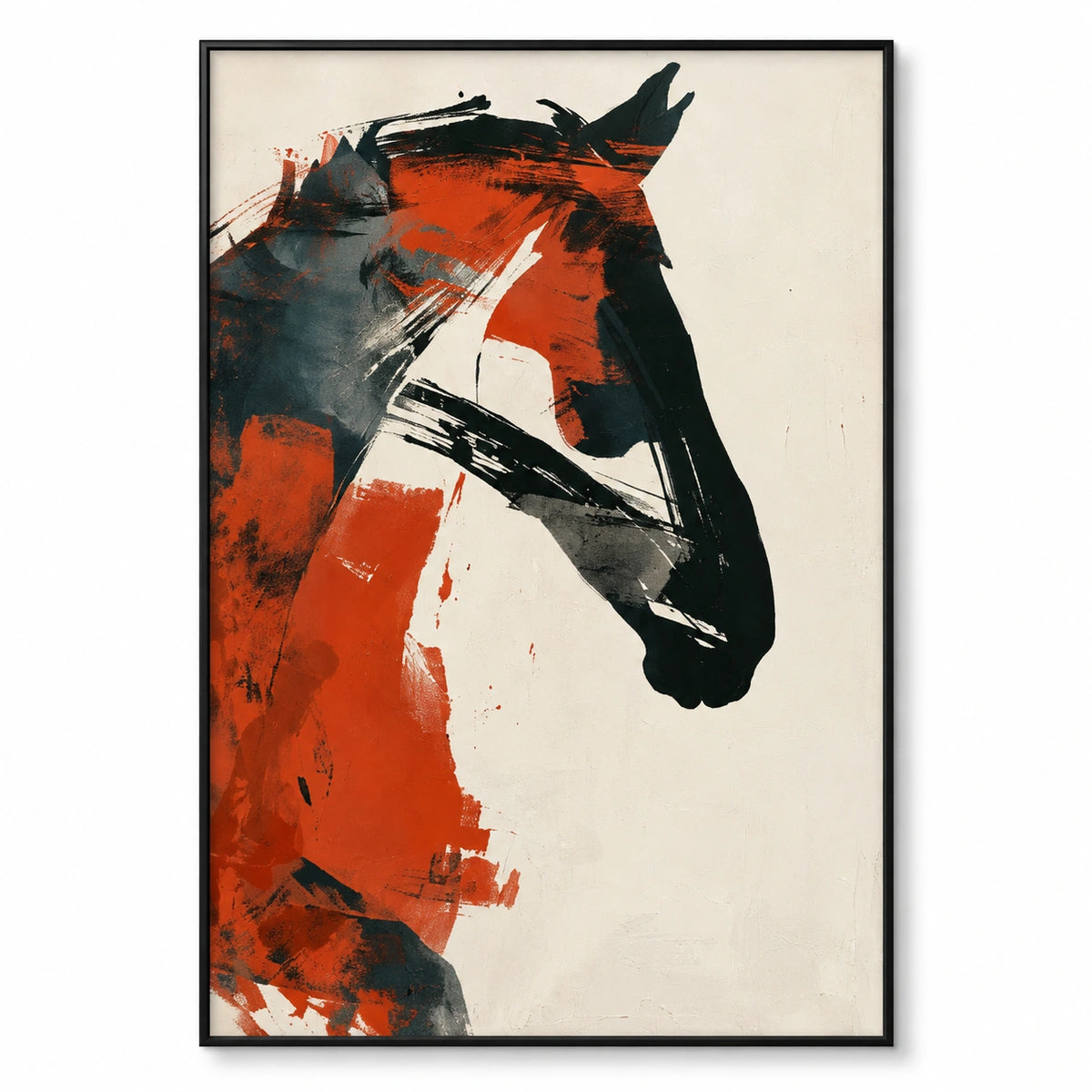 Orange and Black Abstract Horse Oil Painting | Modern Equestrian Portrait on Ivory Vertical Canvas Wall Art #OA 1633