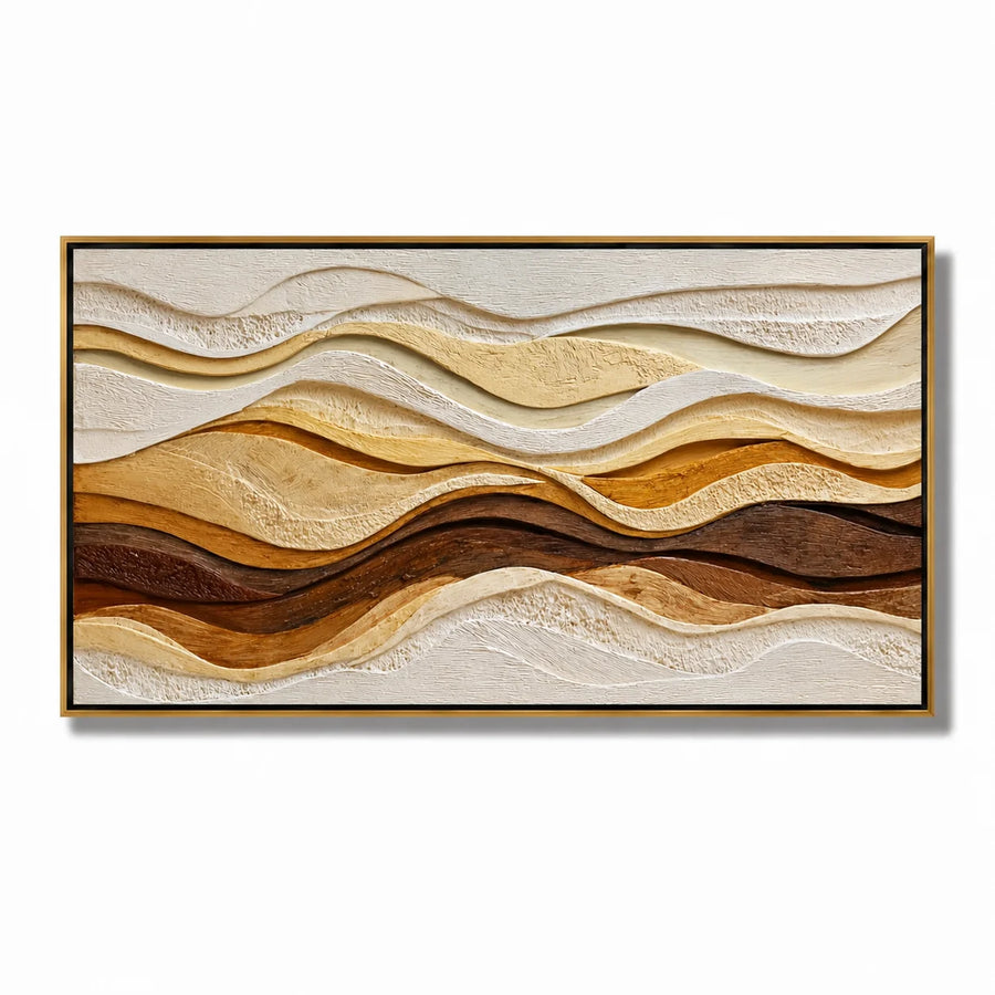 Hand-Painted Textured Abstract Wave Oil Painting, Brown Beige 3D Wall Art for Modern Luxury Home Decor#OA 0927