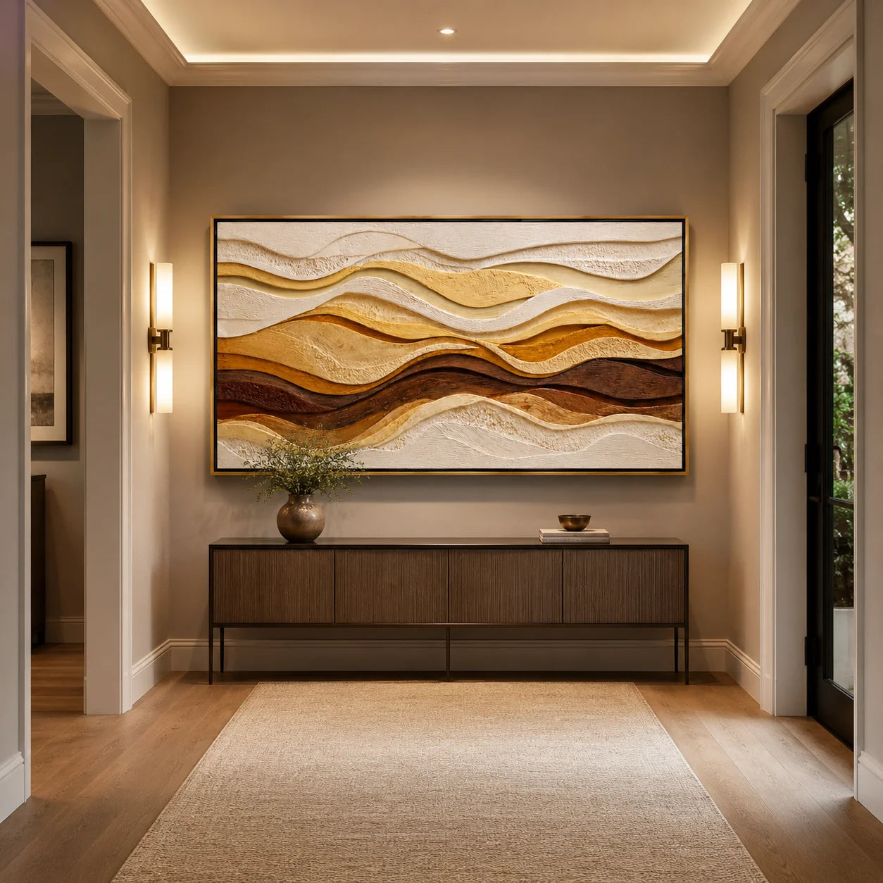 Hand-Painted Textured Abstract Wave Oil Painting, Brown Beige 3D Wall Art for Modern Luxury Home Decor#OA 0927