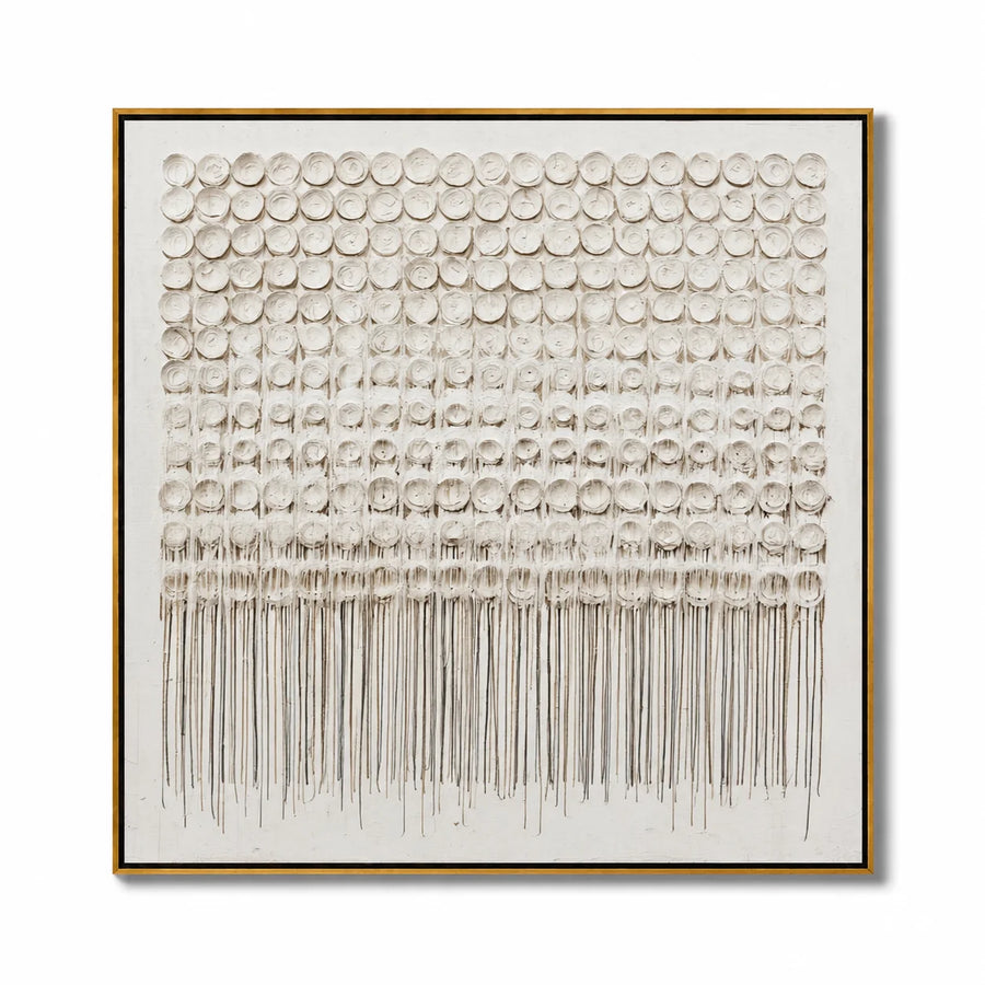 Hand-Painted White Textured Abstract Oil Painting, 3D Circle Wall Art for Minimalist Luxury Home Decor #OA 0924