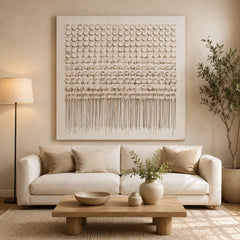 Hand-Painted White Textured Abstract Oil Painting, 3D Circle Wall Art for Minimalist Luxury Home Decor #OA 0924
